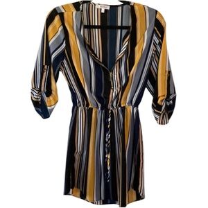 STELLA TWEED💫 Women’s Black/Yellow/White Striped Zipper-Up Long Sleeve Flowing